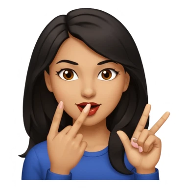 black slighty browin hair light brown skin woman, flirtatious gesture, biting her finger and winking emoji she also has tall hair and brown eyes sticker