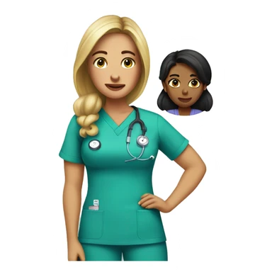 Laura in scrubs checking blood pressure  white skin sticker