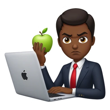 memoji of a realtor with a laptop in front, apple-style,modern,dark hair,black, angry sticker