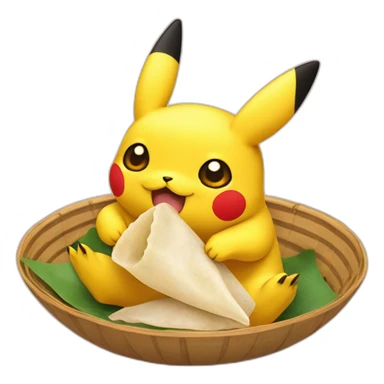 pikachu eating chinese dumpling sticker