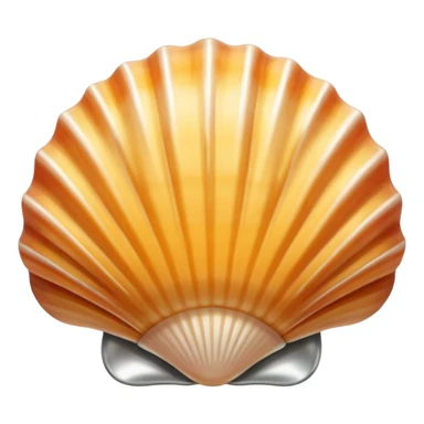 A seashell emoji made of polished silver chrome, smooth curved surface, reflective metallic highlights, elegant minimal design, iOS emoji style, centered, clean white background, soft lighting sticker