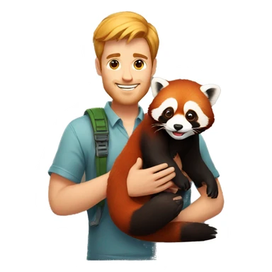 a man holding a red panda sticker