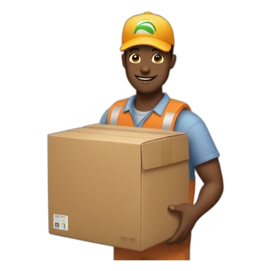 a delivery guy handles a box sticker