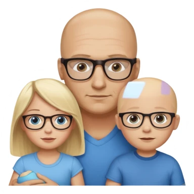 Eigene Familienbild mit 3 Personen; Mutter dunkle Augen und dunkle lange Haare mit Brille; Vater mit Vollglatze und Blaue Auge und ohne Brille;  kleinkind mit blonden Haaren und dunklen Augen und ohne Brille sticker
