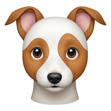 a fully white jack russell the size of a kelpie with floppy ears and a half white face sticker