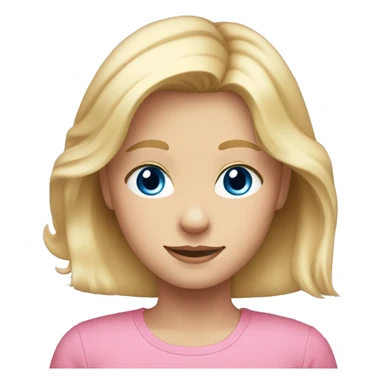Blonde hair, blue eyes girl Age 13 hair just reaching her shoulders Wearing a pink top  sticker