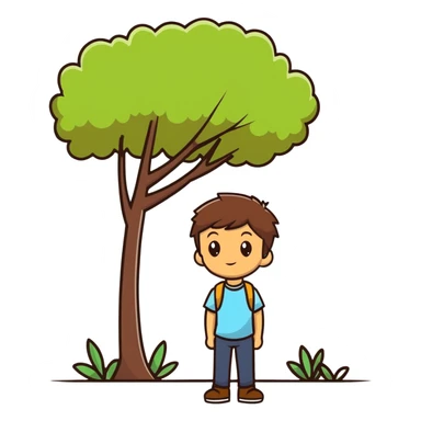 boy with brunette hair brown eyes and tree behind sticker