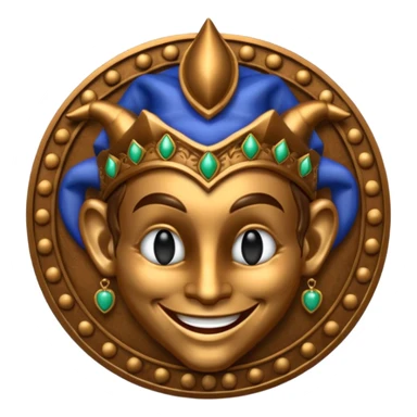 jester face emoji with a bronze emoji medallion below the head sticker