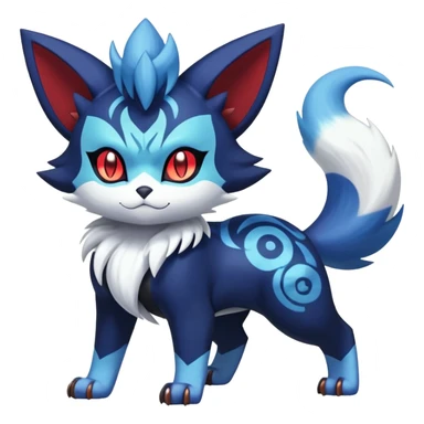 Shiny Evil Exotic Badass Colorful Ethereal Royal Mysterious Gothic Meowstic-Zorua-Litten-Noibat-Pokémon-Fakémon-hybrid-creature (full body) with random pattern-markings sticker