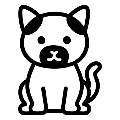 white kitten with a black spot on each ear and a black patch around its mouth, simple outlined icon style sticker