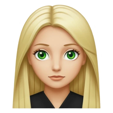 Blonde with straight hair and green eyes and a black tilde  sticker
