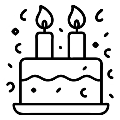 Add confetti around the birthday cake, keep the icon style, maintain transparent background. sticker
