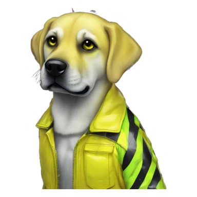 .Zombie_ Vaporwave black holographic oilslick zombie yellow Labrador zombie dog yellow caution tape graffiti stripes yellow and black stripes sticker