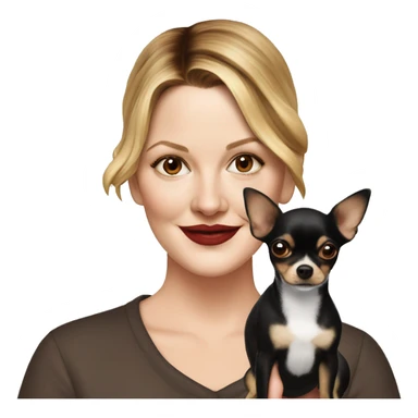 Drew Barrymore with a black and brown Chihuahua sticker