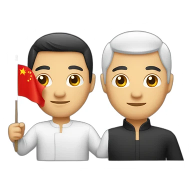 man holding Indonesian flag and Chinese flag sticker