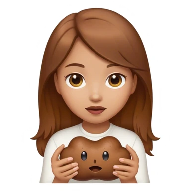 brown hair girl holding poop emoji sticker