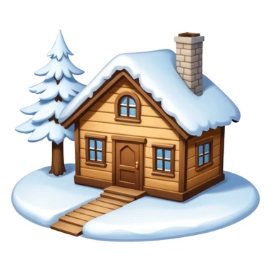 small house viewed directly from the front, with lots of snow sticker