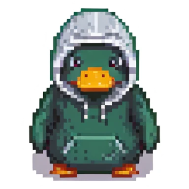dark green rubber duck with tiny hoodie sticker