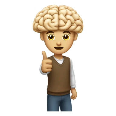 a person pointing to his brain sticker