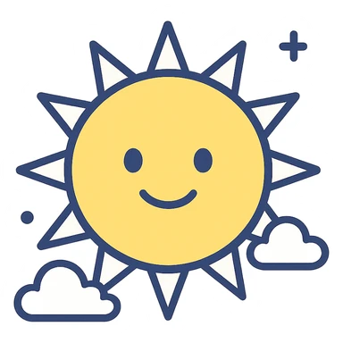 cheerful yellow sun with a smiling face, clean modern illustration style sticker