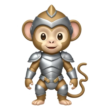 baby monkey in silver armor, full body, smile sticker