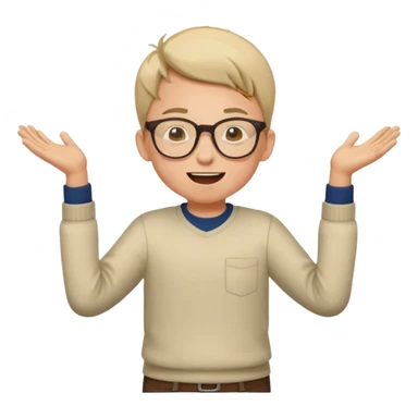 Very excited boy, full body, eyes closed, wearing glasses sticker