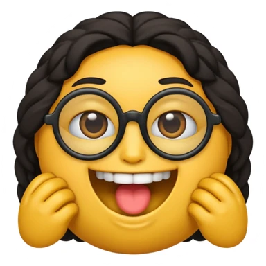 gere um boneco emoji da pele parda com o cabelo cacheado e meio grande, com olhos pretos e um óculos redondo, e também com a boca aberta mostrando os dentes sticker