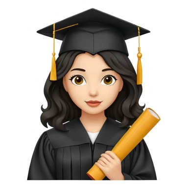 beautiful olive-skinned woman with wavy black hair wearing graduation cap and gown, holding diploma sticker