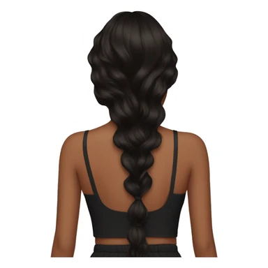 the back side of a brown women, with black hair, wavy long hair, no crop top sticker