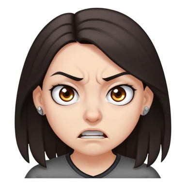 angry girl, dark brown shoulder-length hair, grey eyes, nose and ear piercings sticker