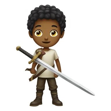 young boy with sword indoors sticker