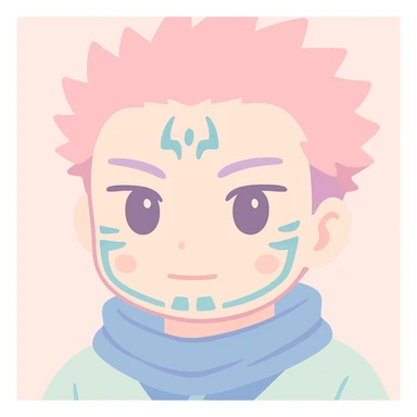 Sukuna close-up portrait, intense gaze, detailed facial tattoos, anime style sticker