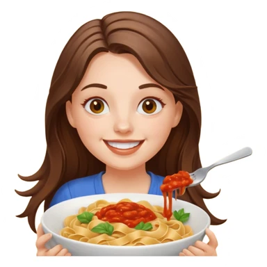 smiling white long brunette hair girl with hazel eyes eating pasta sticker