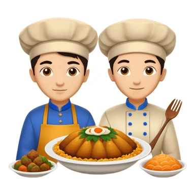 Uzbek cuisine humanless avatar in bright illustration. Classic dishes like plov and samsa, warm golden and earthy tones, simple shapes, flat design, high contrast, friendly and appetizing. sticker