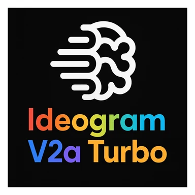 make a non gradient solid but colorful text of "Ideogram V2a Turbo", black background, add this logo too,  sticker