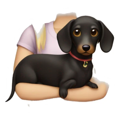 Blonde girl long hair with wire haired dark wiener dog on arm  sticker