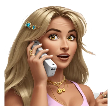 blonde girl with phone and jewelry sticker
