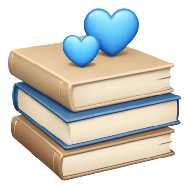 a beige stack of books with one blue heart on the left side sticker