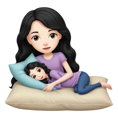 Fullbody nude tall very beautiful white pale very skinny girl  very beautiful face and eyes wavy black long hair , big boobs, big ass, sexy body, bending over a bed spreading ass, vagina bushy and visible, getting ready for sex,  shy and blushing, she has a pillow between legs sticker