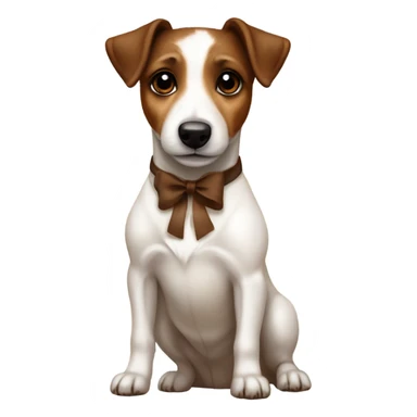 Jack russell terrier with dark brown Stains sitting with a beige bow on his neck sticker