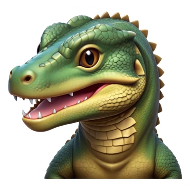 Cinematic Realistic Cute Komodo Dragon Portrait Emoji, Head tilted playfully and inquisitively, featuring a compact, robust build with finely detailed, textured scales in natural earthy hues and a characteristically alert face with bright, curious eyes, rendered with lifelike clarity, high shine, affectionate and surprisingly endearing, styled with a touch of wild charm, soft glowing outline, capturing the essence of a mischievous yet lovable Komodo dragon that seems poised to inch its way out of the screen into your arms! sticker