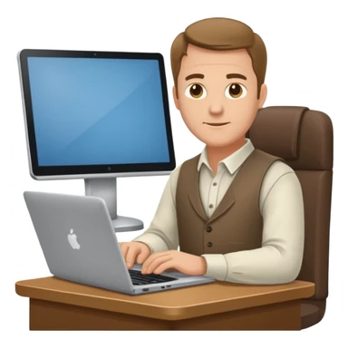 Mach mir einen Trader der in einem Schreibtischstuhl sitzt mit einem Laptop. vor sich am tisch sticker