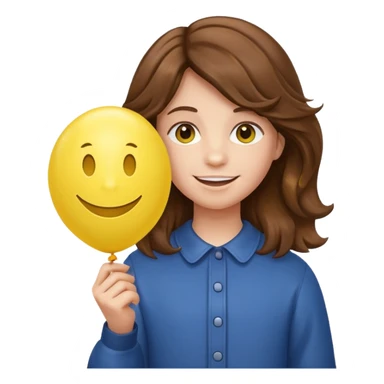 Teen wavy brown hair, with smiley-face balloon sticker