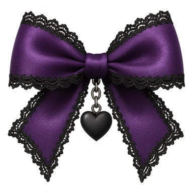 Purple gothic bow with black lace trim and heart charm, remove background sticker