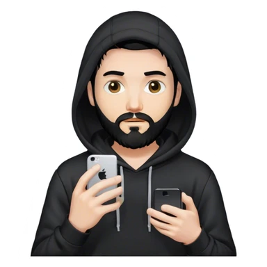 hackeur blanc cheveux noir barbe et capuche noir avec un iphone sticker
