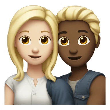 Two friends hugging, both with white skin, but one with blond hair and the other dark sticker