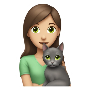 Brunette girl with cinnamon skin hugging a grey cat with green eyes  sticker