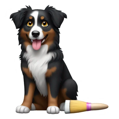 Small black australian shepherd dog with paintbrush  sticker