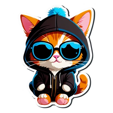 Cat with sunglasses and hoodie cute sticker