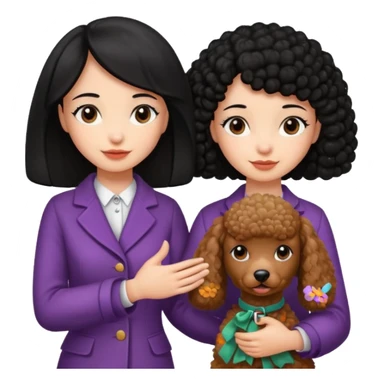 A black hair girl saying byebye with hand shaking a with a brown poodle sticker